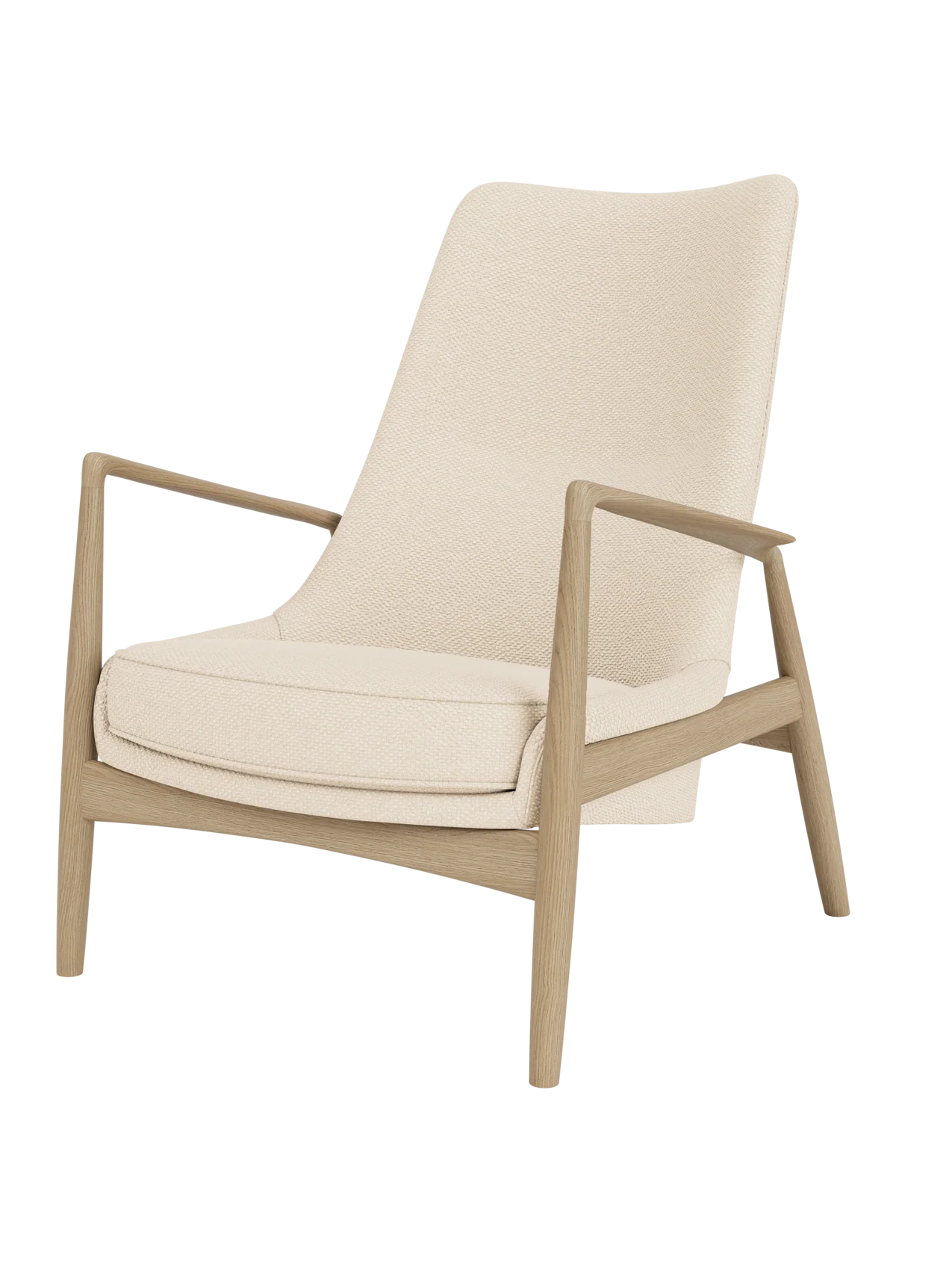 High Back Lounge Chair Angled Frame, Leather Upholstery, Floating Shell