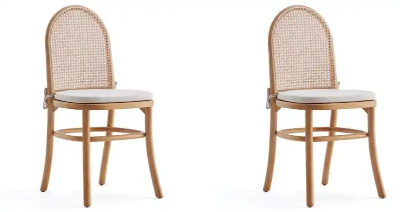 Dining Chairs with Cream Cushions - Natural Cane