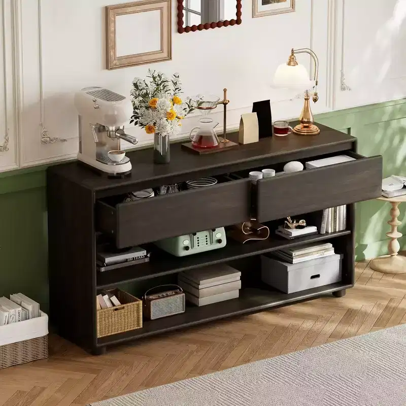 58 Entryway Console Table with 2 Drawers, 3 Tier Narrow Long Sofa Table, Behind Couch Console Table for Living Room Foyer and Hallway