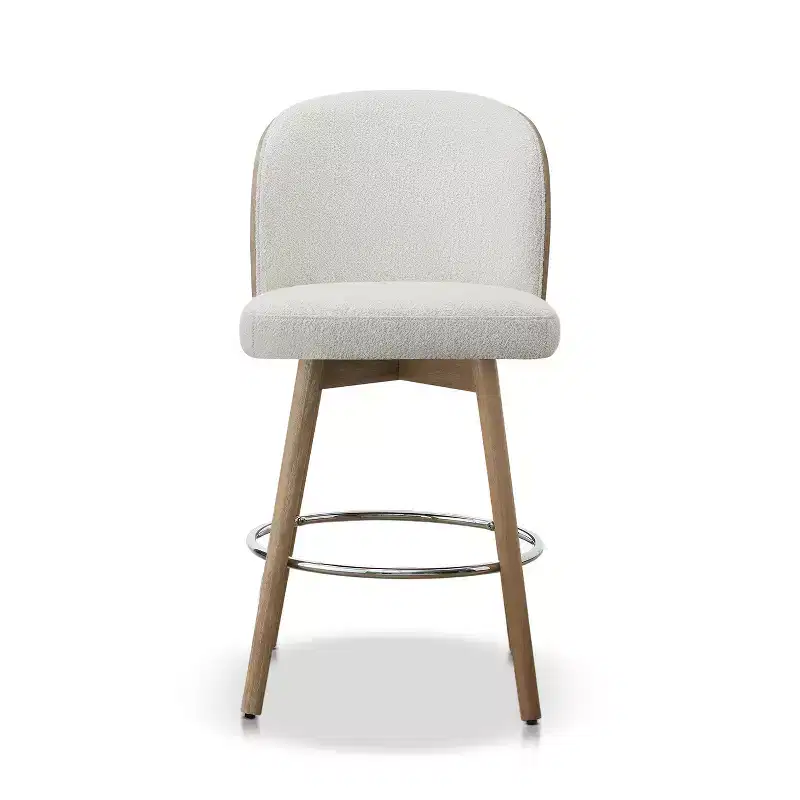 Jennifer Taylor Home Tomlin Bentwood 26.5 Upholstered Swivel Set of 2 Counter Stools in Off White Boucle