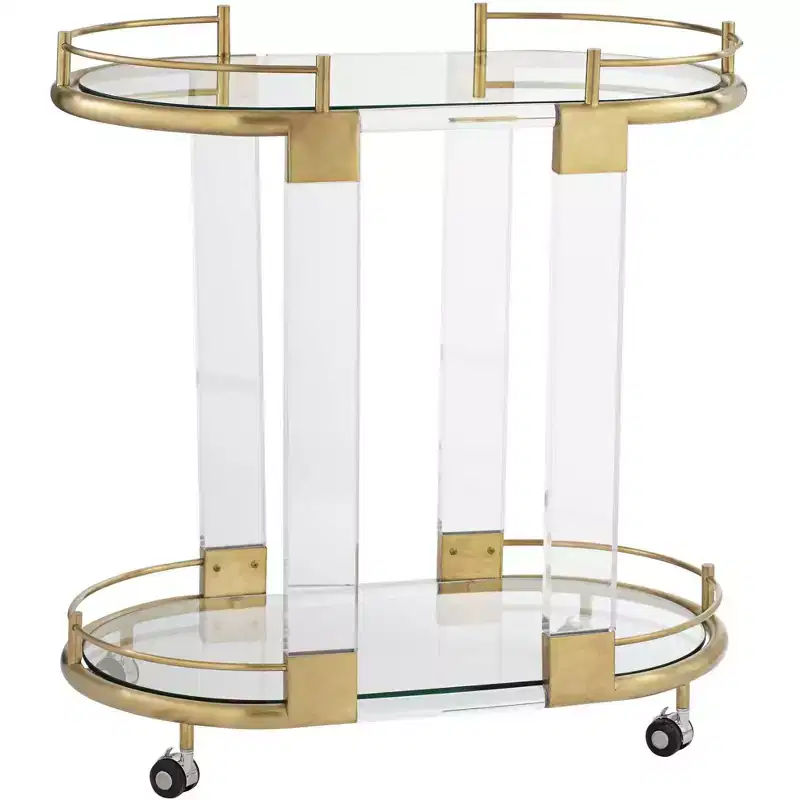 55 Downing Street Adaline 29 1/2 Wide Clear Acrylic and Gold Oval Bar Cart