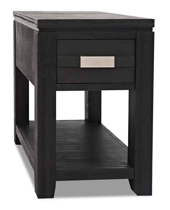 16 Rustic Chairside Table with Storage and Shelf - Charcoal Wood