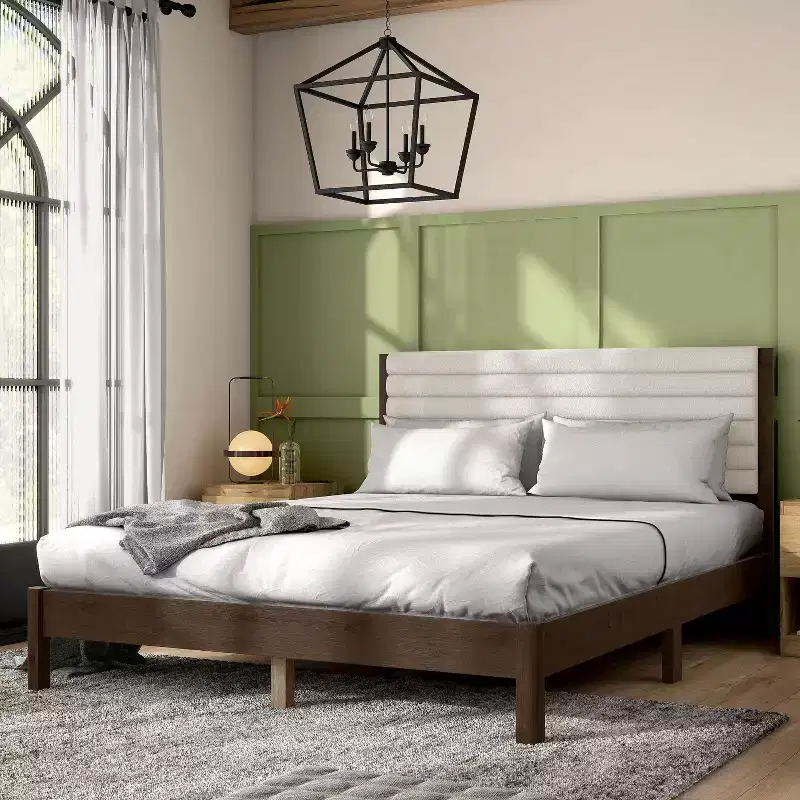 Queen Platform Bed with Boucle Upholstery