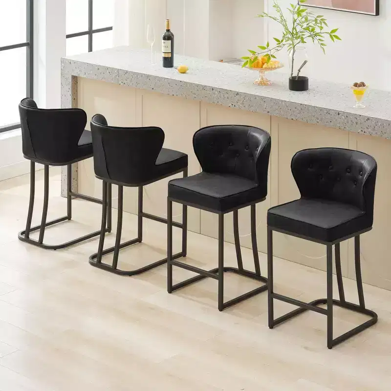 HYLEORY Counter Height Bar Stools 24'' Bar Stools Set of 2 Leather Bar Chairs Modern Upholered Barstools with Back for Kitchen Counter,Black