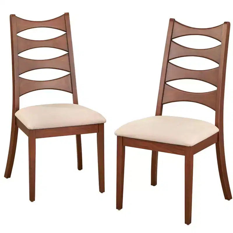 Lifestorey Set of 2 Lydon Modern Cutout Back Dining Chair Walnut/Light Gray: Mid-Century Modern, Rubberwood Frame, Linen Upholstery