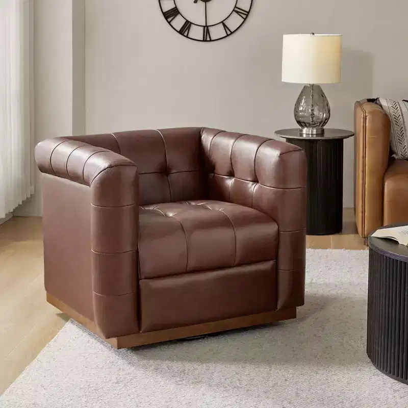 Frankie Modern Genuine Leather Swivel Club Chair| HULALA HOME
