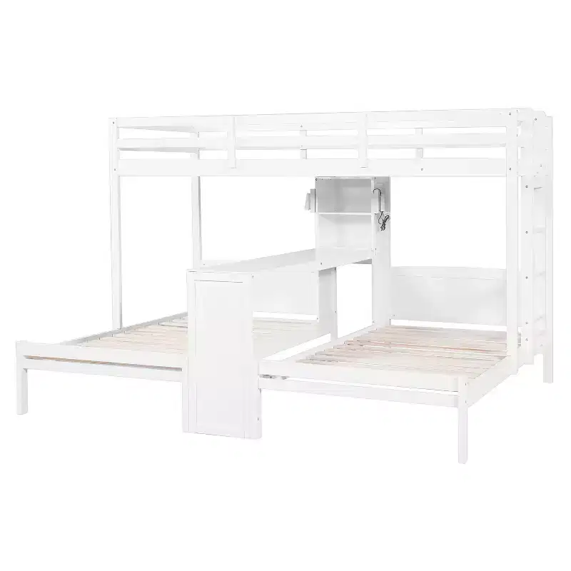 Luxystar Twin over Twin and Twin Bunk Bed with Built-in Desk, Bookcase and Lights