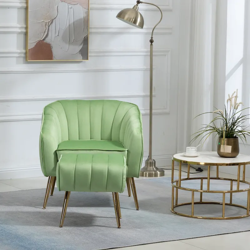 Velvet Tufted Accent Chair with Ottoman - 28.94 x 28.94 x 28.94