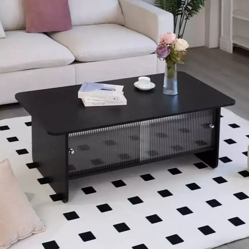 GDFStudio Faustine Modern Rectangular Coffee Table with Glass Sliding Door