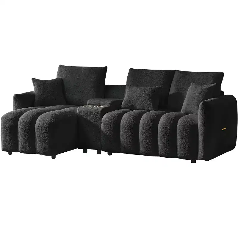 GDFStudio Lyney 91.73 Modern 3-Seater L Shaped Upholstered Sectional Sofa with Console and Pillows