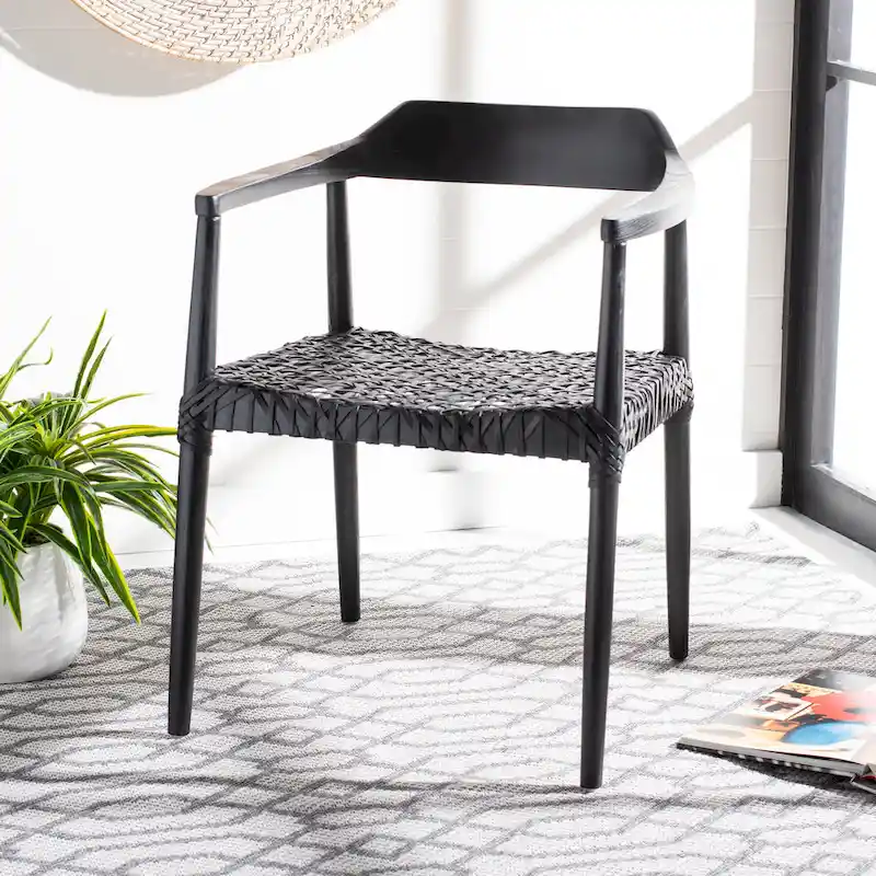 Munro Wanda Woven Leather & Solid Wood Accent Chair (Fully Assembled) - 22 W x 20.5 L x 28.5 H - 22Wx21Dx29H