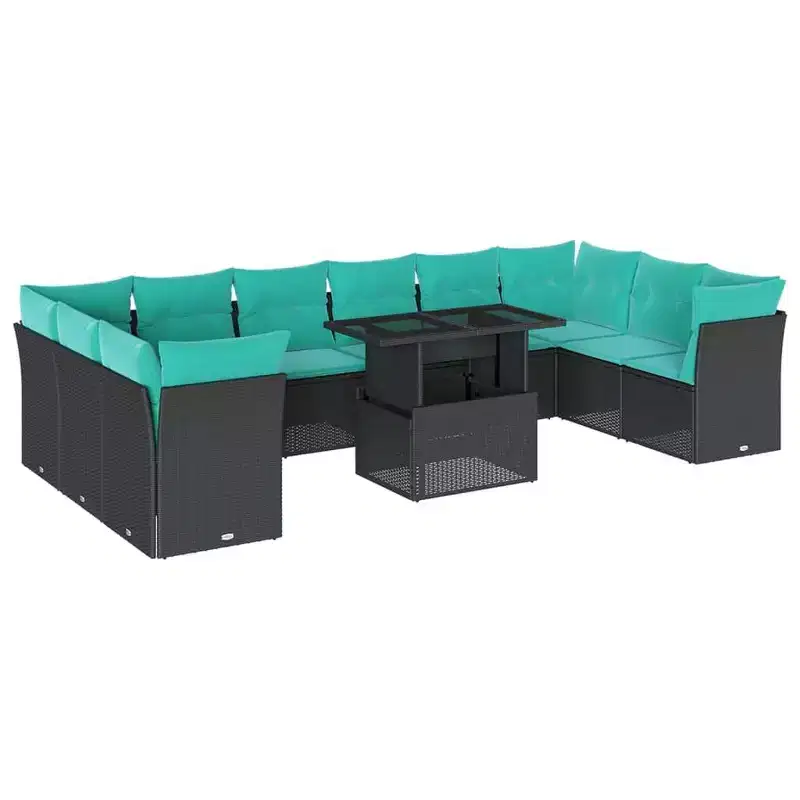 vidaXL 11 Piece Garden Sofa Set with Cushions Poly Rattan