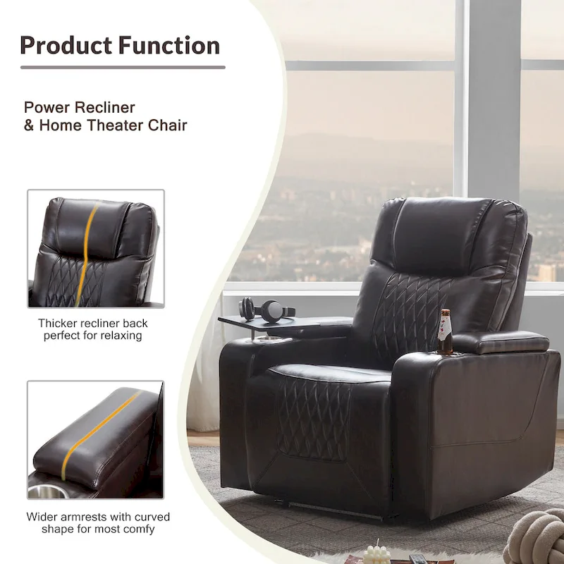 Nestfair Power Motion Recliner with 2 Cup Holders and 360 Swivel Tray Table
