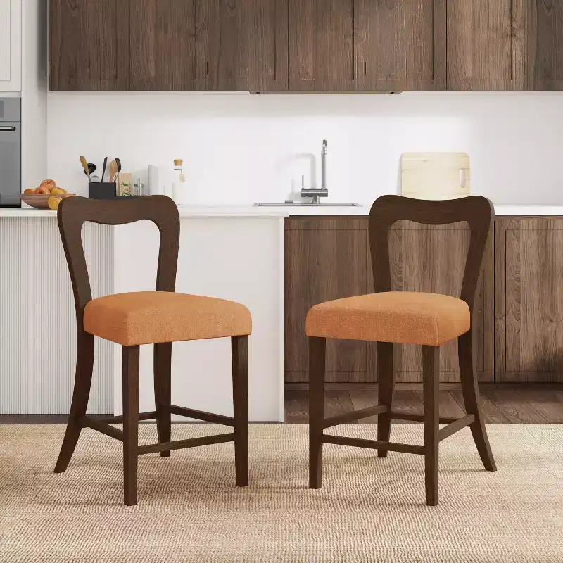 Christopher Knight Home Imamu Rubberwood Upholstered Counter Stools with Curved Open Back (Set of 2)