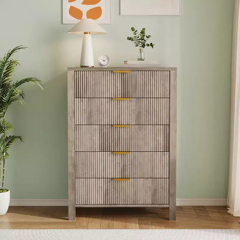 5-Drawer Dresser for Bedroom, Tall Narrow Modern Chest of Drawers, Wooden Storage Cabinet or Nightstand for Small Spaces
