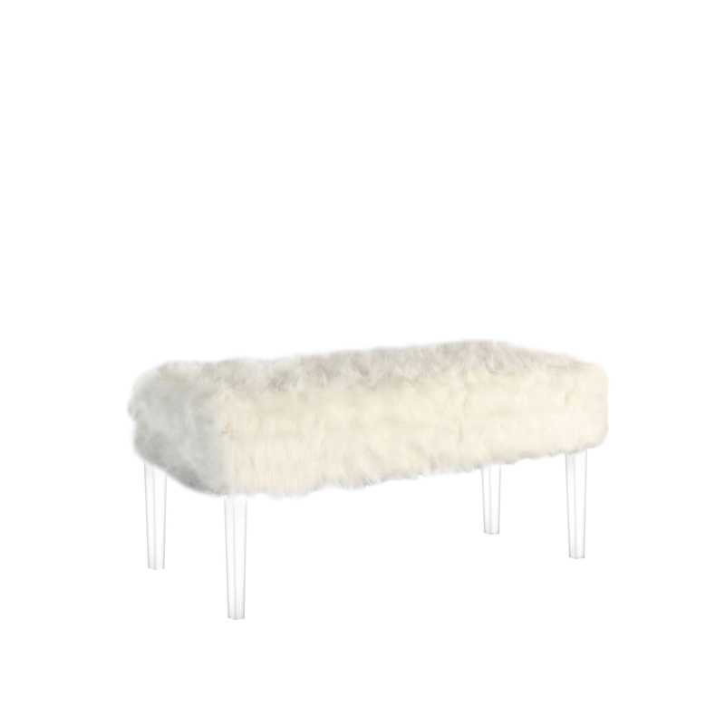 HomeRoots 42 Gray and Clear Upholstered Faux Fur Bench with Flip top