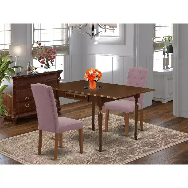 3-Piece Mahogany Finish Solid Wood Top Dining Table Set