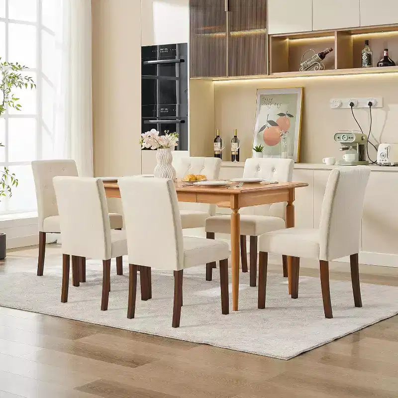 Acekool Upholstered Dining Chairs Set of 2, Modern Parsons Design with Soft Linen Fabric & Sturdy Wood Legs for Dining Room