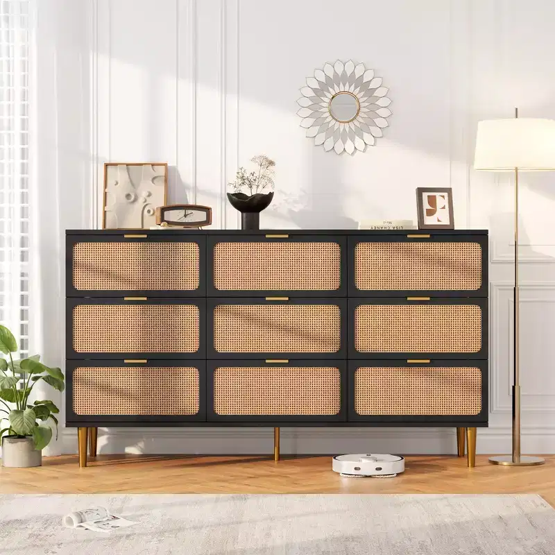 Rattan chest of drawers for the bedroom, large-capacity drawer cabinets for the wardrobe, suitable for the living room, hallway, and children's room.