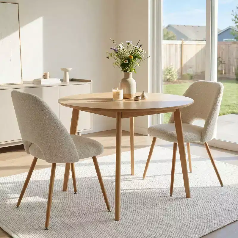 Boucl Upholstered Dining Chairs Set of 2, Modern Comfortable Kitchen Chairs with Curved Backrest and Metal Legs - Panipeachy