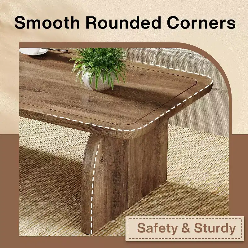 47-Inch Wood Farmhouse Rectangle Coffee Table, Low Cocktail Tea Table, Easy Assembly