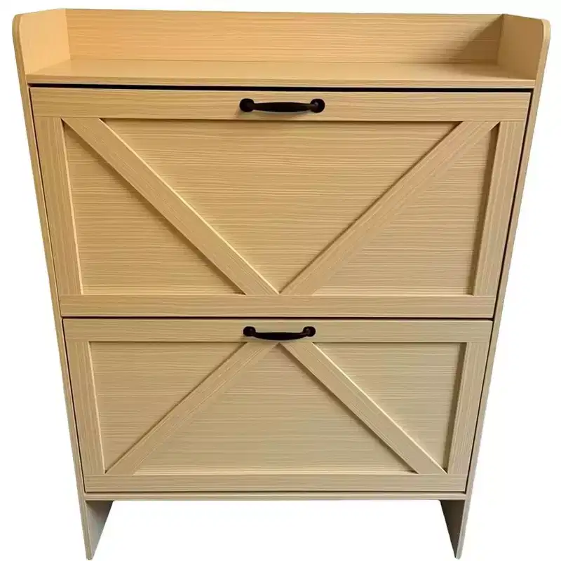 2-Drawer Slim Shoe Cabinet  Freestanding Entryway Storage with Metal Legs