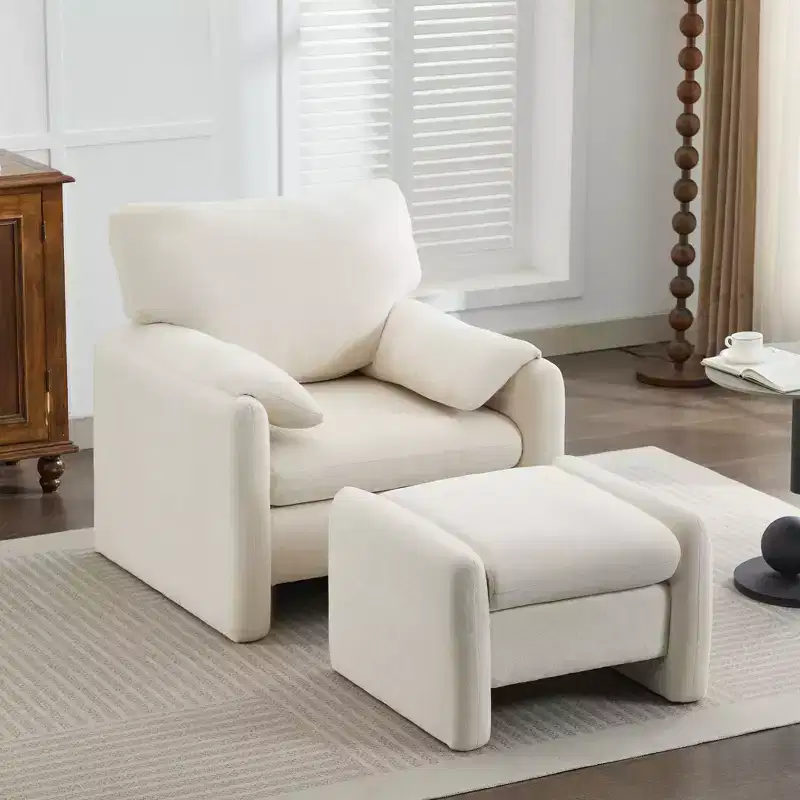 HYLEORY Chenille 36.41'' Accent Chair with Ottoman,Comfy Oversized Seat Lounge Chair Upholstered Armchair for Living Room Bedroom Office Apartment