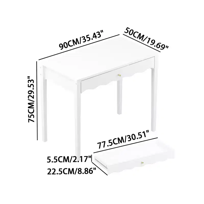 White Makeup Vanity Dressing Table with Drawer, Compact Writing Desk & Entryway Console Table (Table Only)