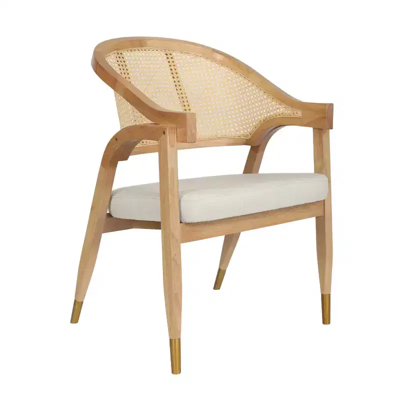Emma and Oliver Cane Rattan Dining or Accent Chair with Solid Wood Frame, Woven Backrest and Cushioned Seat
