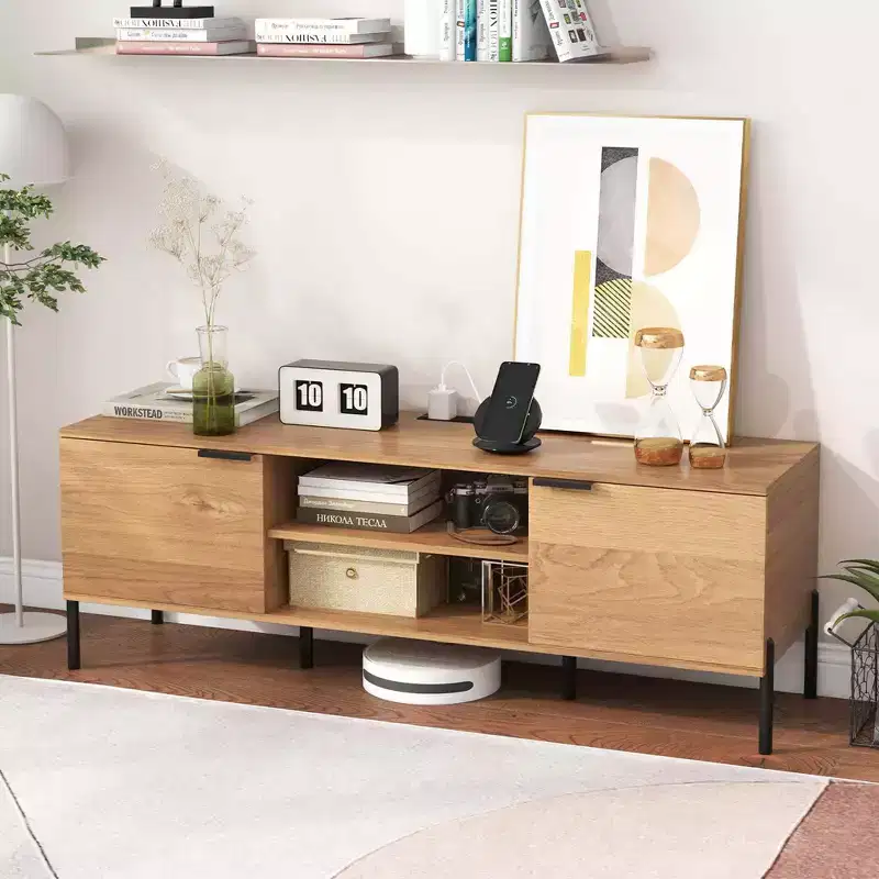 2-Door TV Stand with Charging Station, Media Entertainment Center for TVs up to 65