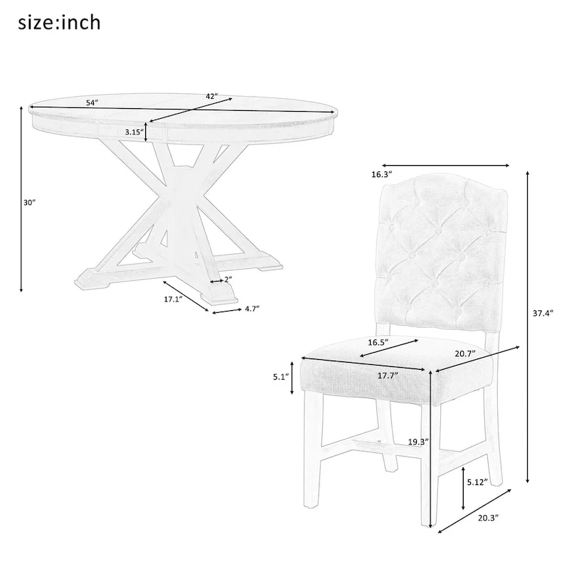 Functional Dining Table Set with Extendable Table and 4 Upholstered Chairs