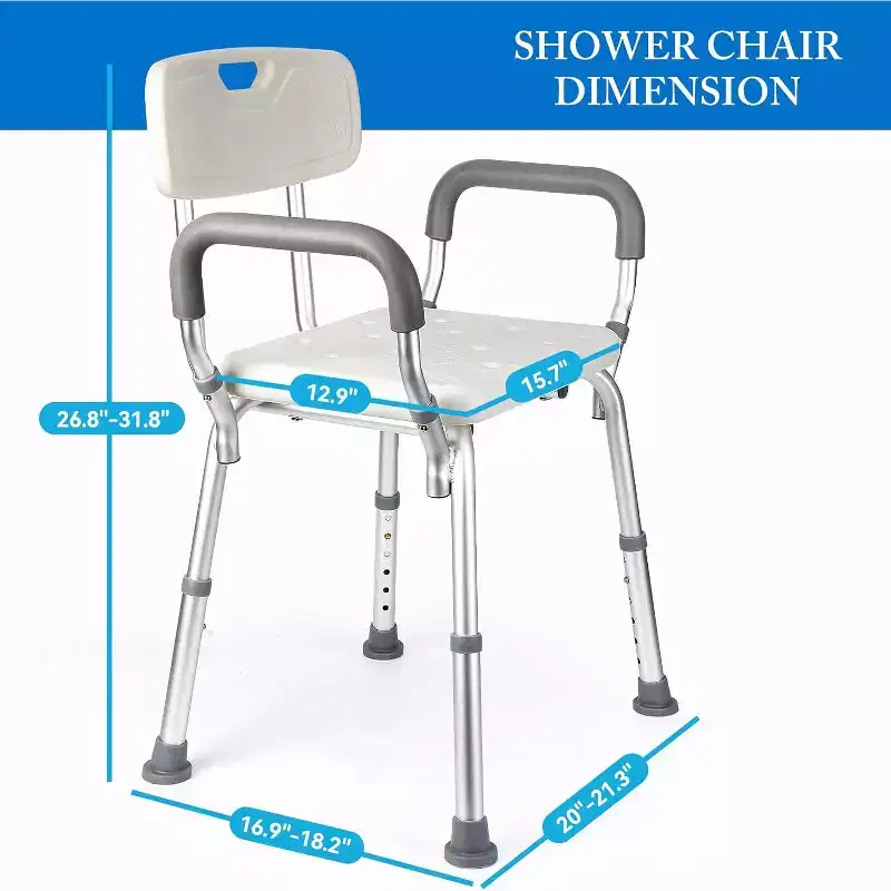 COZONY Shower Chair with Padded Armrests, Adjustable Height Shower Bench 350LB Capacity