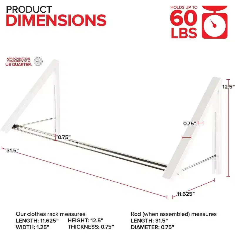 Wall-Mounted Retractable Double Foldable Clothing Rack w/ Extension Rod, White (20 Count)