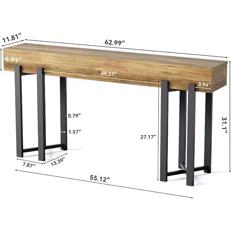 Lantine 63 Console Table for Entryway, Industrial Behind Couch Table, Minimalist Sofa Table for Living Room, Hallway