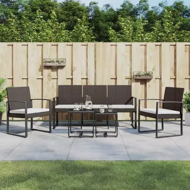 vidaXL Patio Dining Set 5 Pcs Outdoor Table and Chair with Cushions PP Rattan