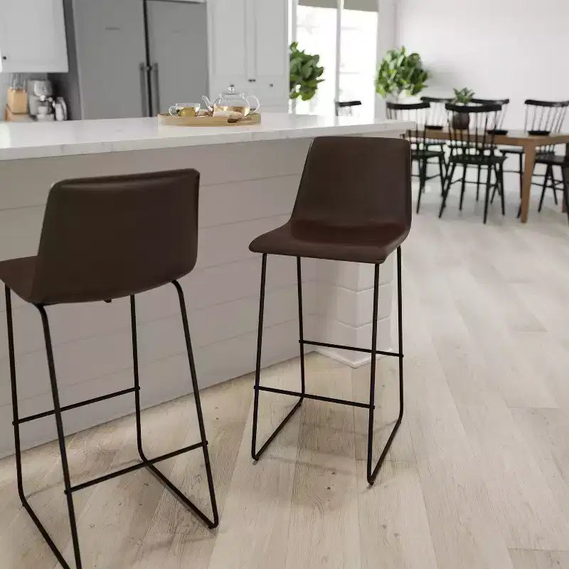 Merrick Lane 30 inch Faux Bar Height Bucket Seat Stools, Set of 2