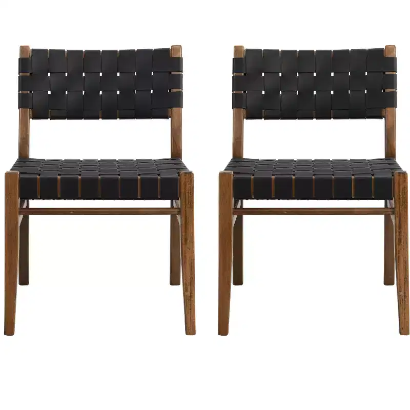 Christopher Knight Home Cassius Woven Faux Leather Rubberwood Dining Chair (Set of 2)