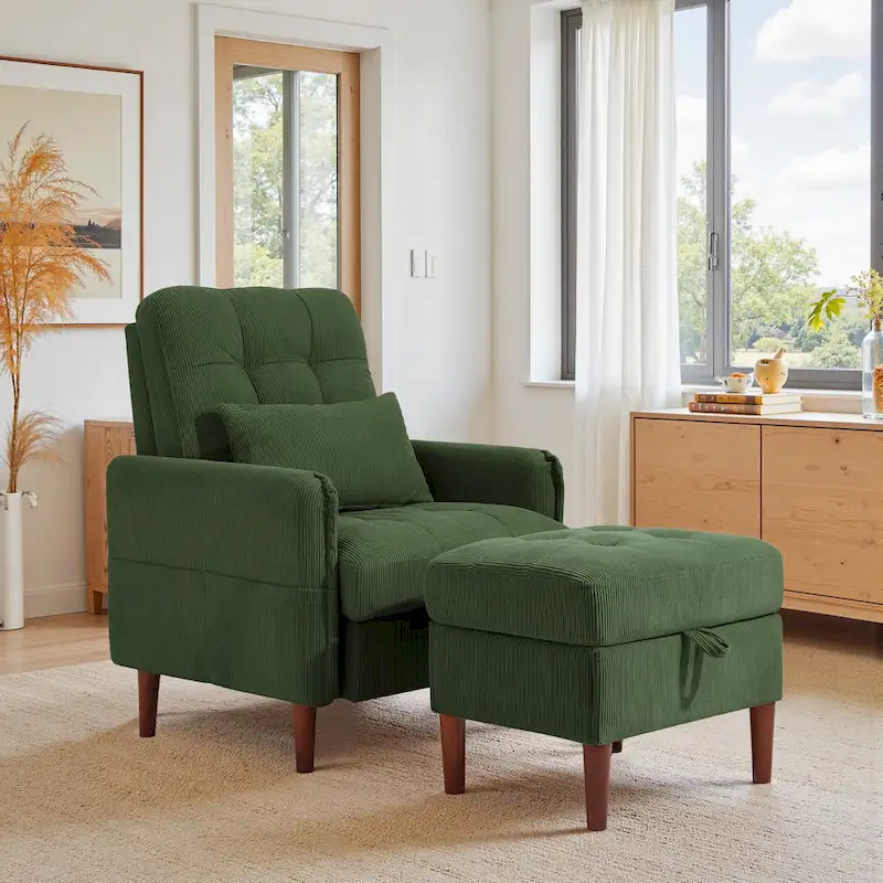 UIXE Modern Lounge Chair Accent Chair and Stroage Ottoman With Adjustable Backrest