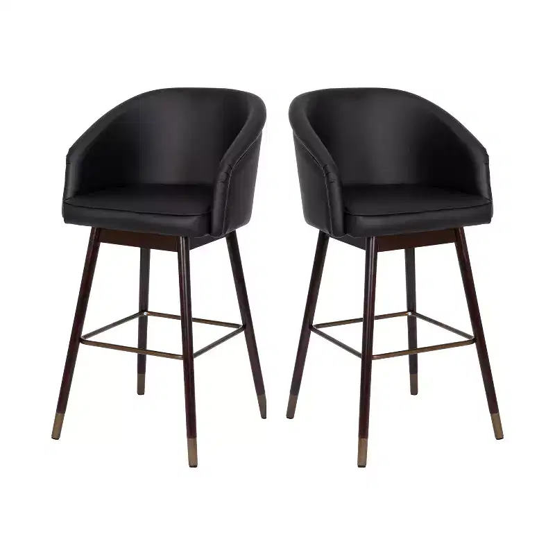 Emma and Oliver Upholstered Bar Height Dining Stool with Wood Frame - Set of 2