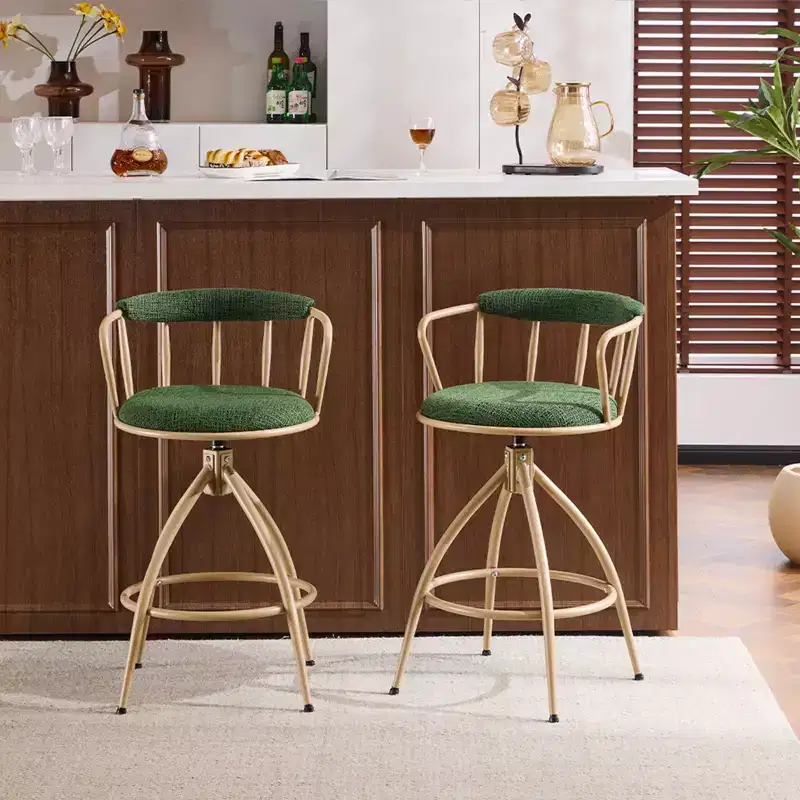 Karl Home 2 Piece Set of Green Swivel Bar Stools with Burlap Seat and Khaki Powder - Coated Iron Legs