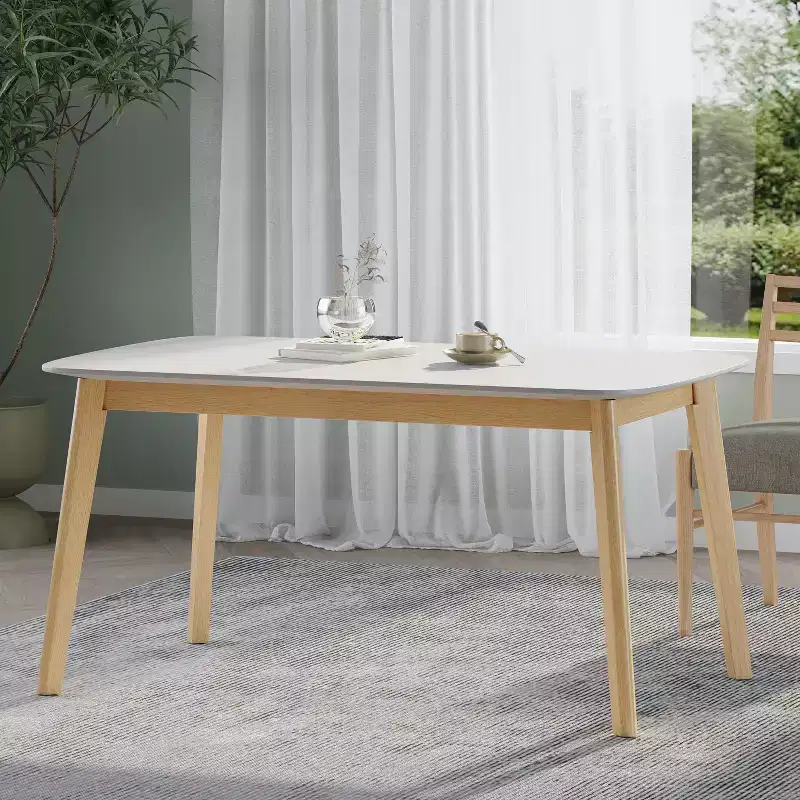 Okak 59IN Minimalism Retangular Dining Table, Kitchen Table with Rubberwood Legs, Dinner Table for Dining Room, Kitchen, White Oak