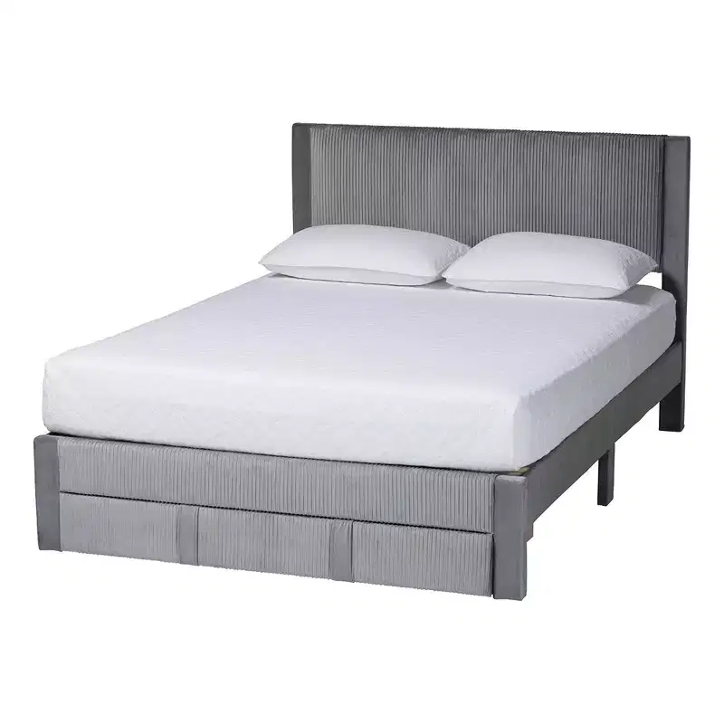 Baxton Studio Elora Pleated Velvet Storage Bed