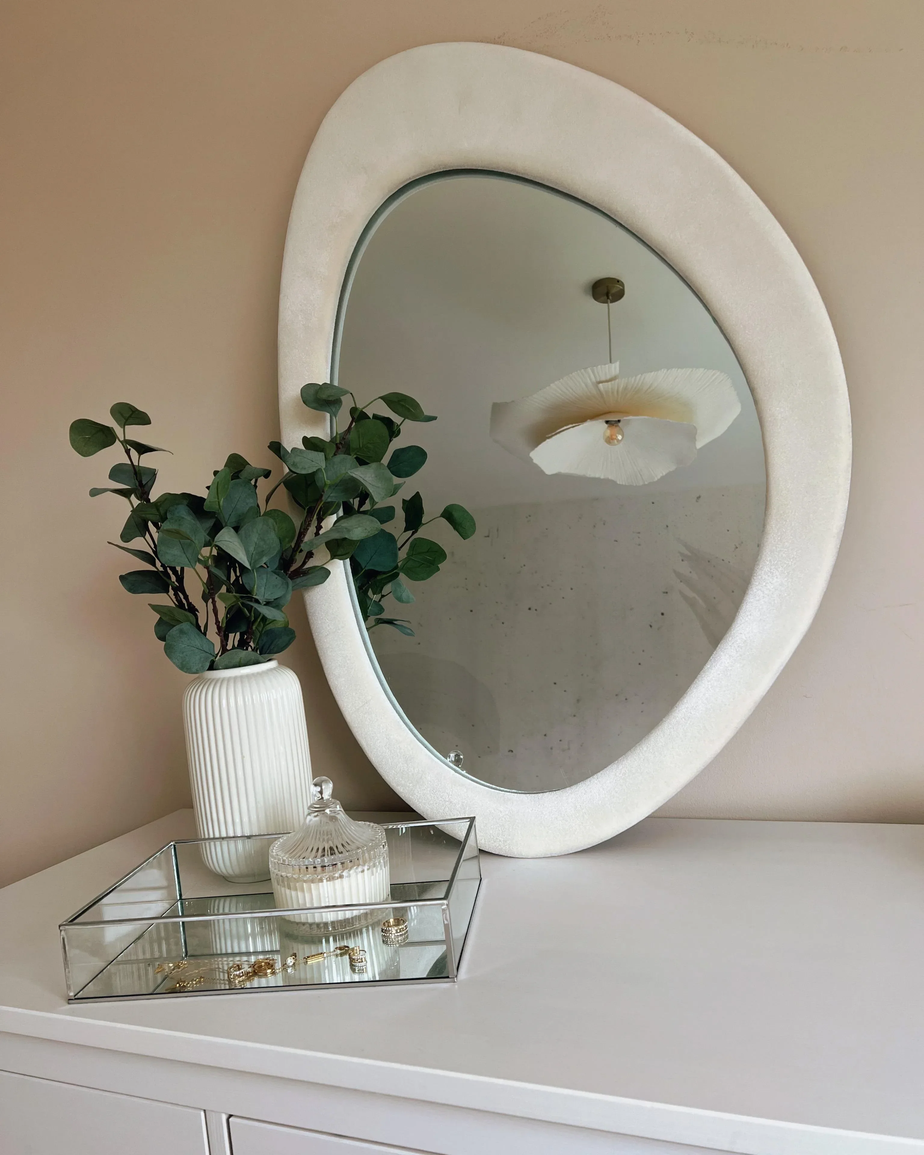 Specchio Ovale Velluto Bianco sporco 60x90 cm