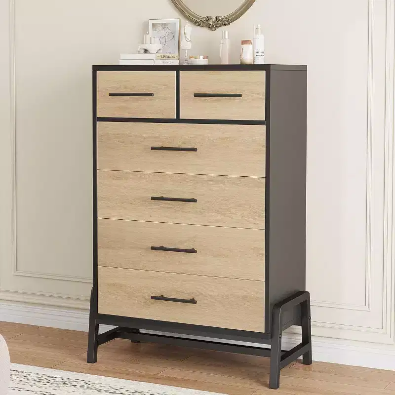 Coolmee 6 Drawer Dresser Storage Cabinet with Sturdy Metal Base
