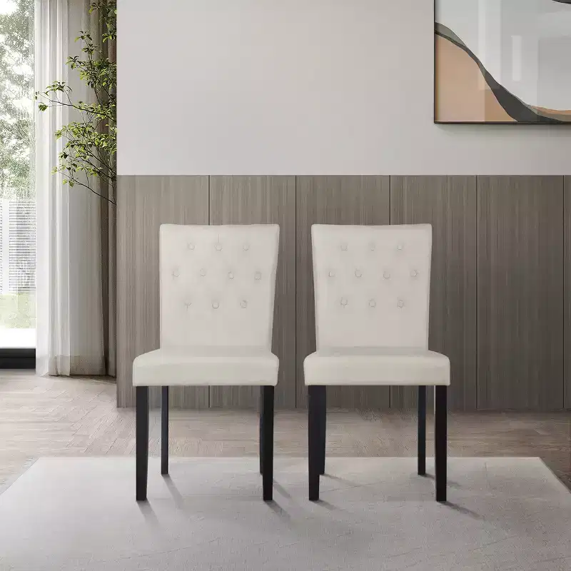 Black Wooden Dining Chair with Linen Cover