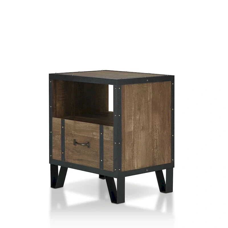 DH BASIC Industrial Oak 17-inch Metal 1-Drawer End Table by Denhour