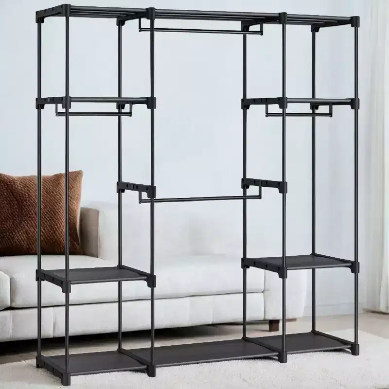 59.5 x 16.9 x 65.4 In Freestanding Portable Closet Organizer System, Clothes Rack with Shelves and Hanging Rods for Bedroom and Cloakroom Black