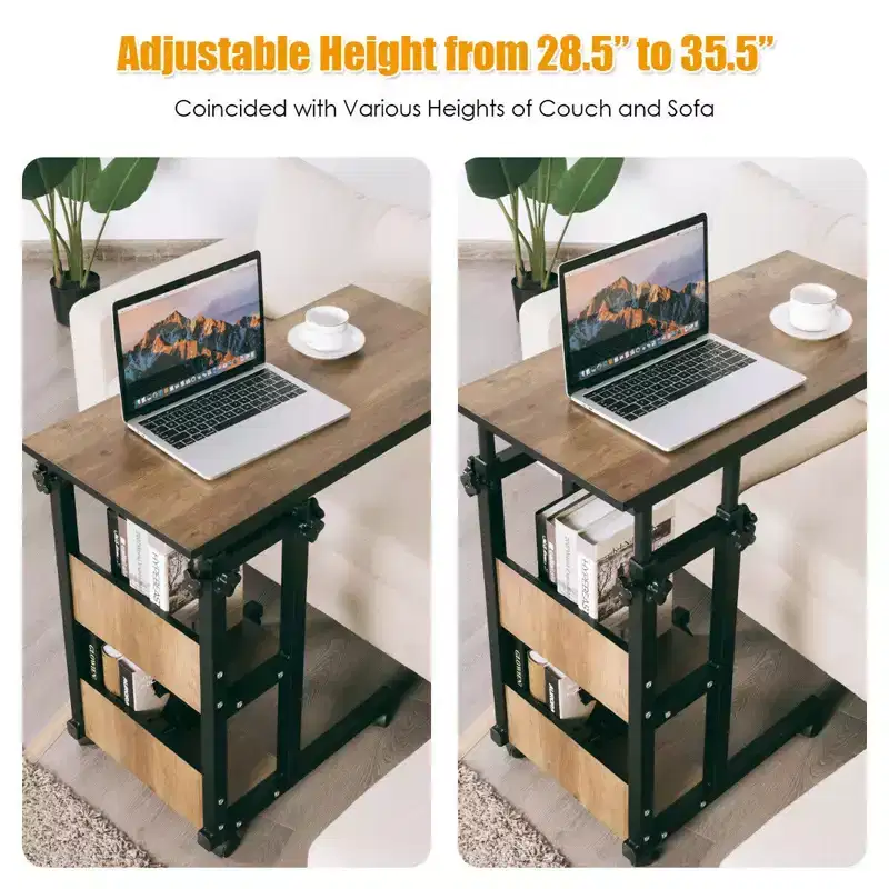 Costway C-Shape Mobile Snack End Side Sofa Laptop Table W/Rolling Cart Height Adjustable