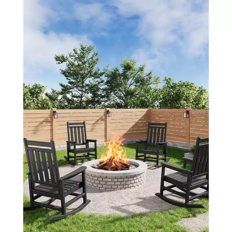 TROPOW Outdoor Rocking Chair, All Weather HDPE Plastic Patio Rocker Chair with Wide Armrests, Classic Fire Pit Chair for Porch, Deck, Lawn, Garde