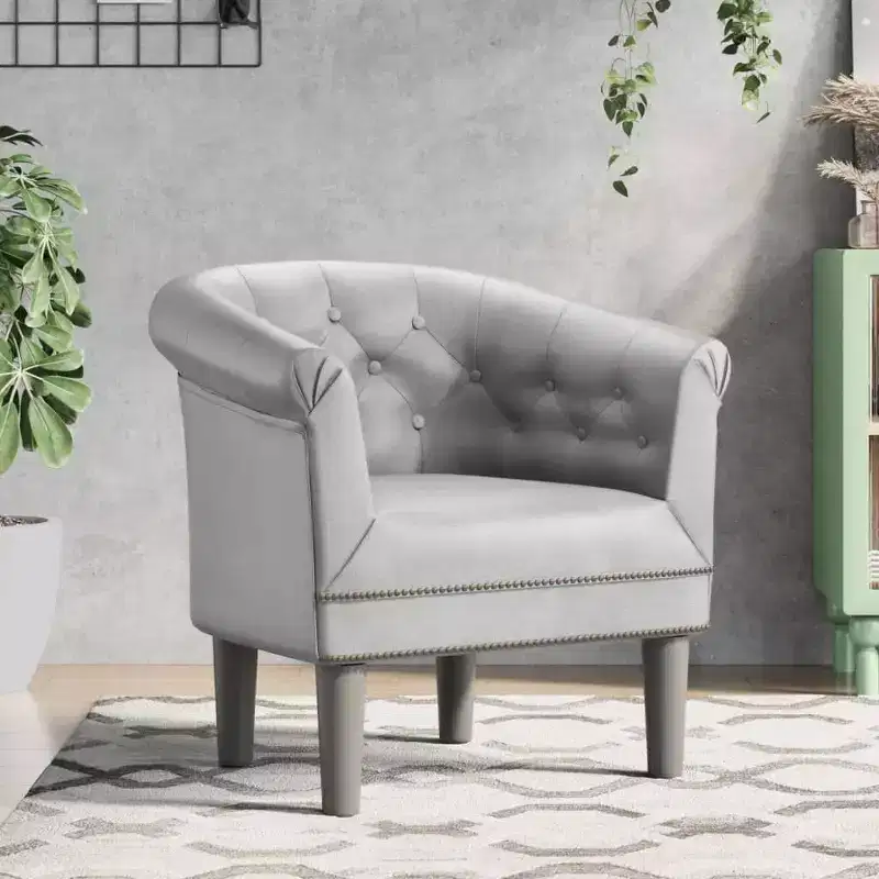 vidaXL Stylish Tub Chair - Single, Silver Faux Leather, Foam, Pinewood & Plywood for Living Room or Office